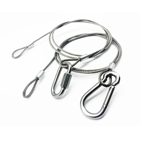 304 Stainless Steel 2.0*500mm Stage Light Safety Wire Rope With SS Carabiner