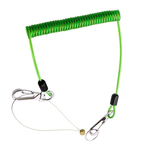 Popular Green Safety Retention Coiled Tool Lanyard Extend 2M Stop Tools Falling From Height
