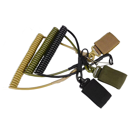 Tactical Coiled Pistol Retention Lanyard With Nylon Loop For Duty Belt Loop