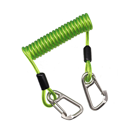 High Secuirty Double Stainless Steel Carabiner Hooks Tool Coiled Lanyard Hot Green Color