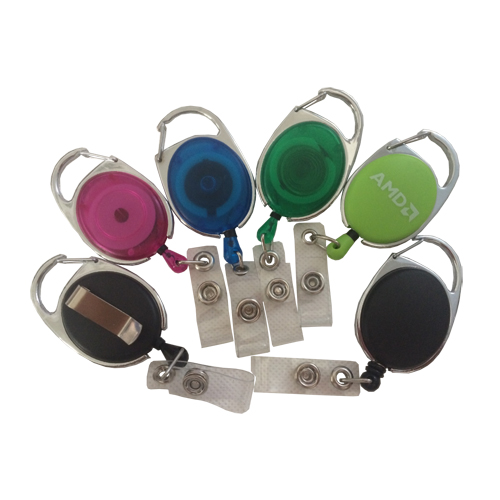 Oval Shape Plastic Retractable ID Reel With PVC Strap Customized Solid Colours