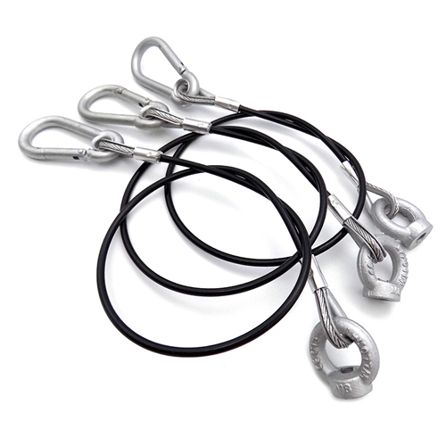Black PVC Coated Galvanized Steel Wire Sling Assembly With Eye Screw Bolt And Carabiner Snap Hook