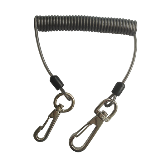 Custom Size Coiled Steel Cable Tool Safety Spring Clip Lanyard Rope With Hook And Loop