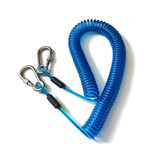 Stainless Steel Carabiner Ends Steel Reinforced Plastic TPU Flexible Spring Coil Leash