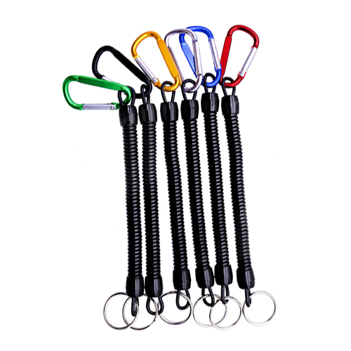 1M Extending Length Split Ring Fishing Plier Stretch Coil Lanyard With Aluminum Carabiner