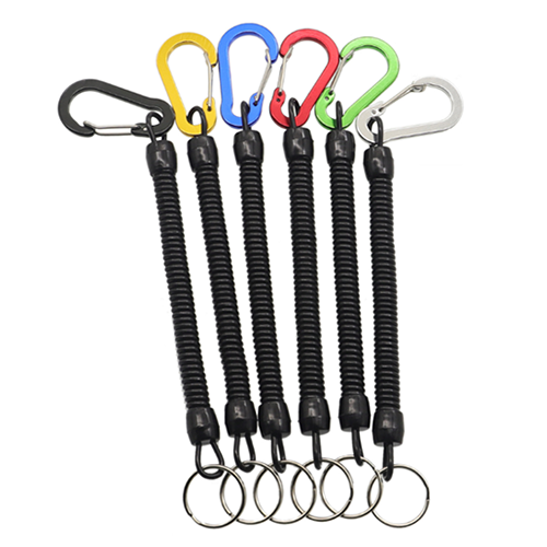 Multifunction Plastic Expanding Spring Coil Lanyard W/ Aluminum Flat Carabiner & Key Ring