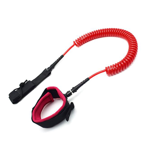 Fashionable Red TPU Extending Coil Rope With Soft Sponge Wistband For Surfboard Security 